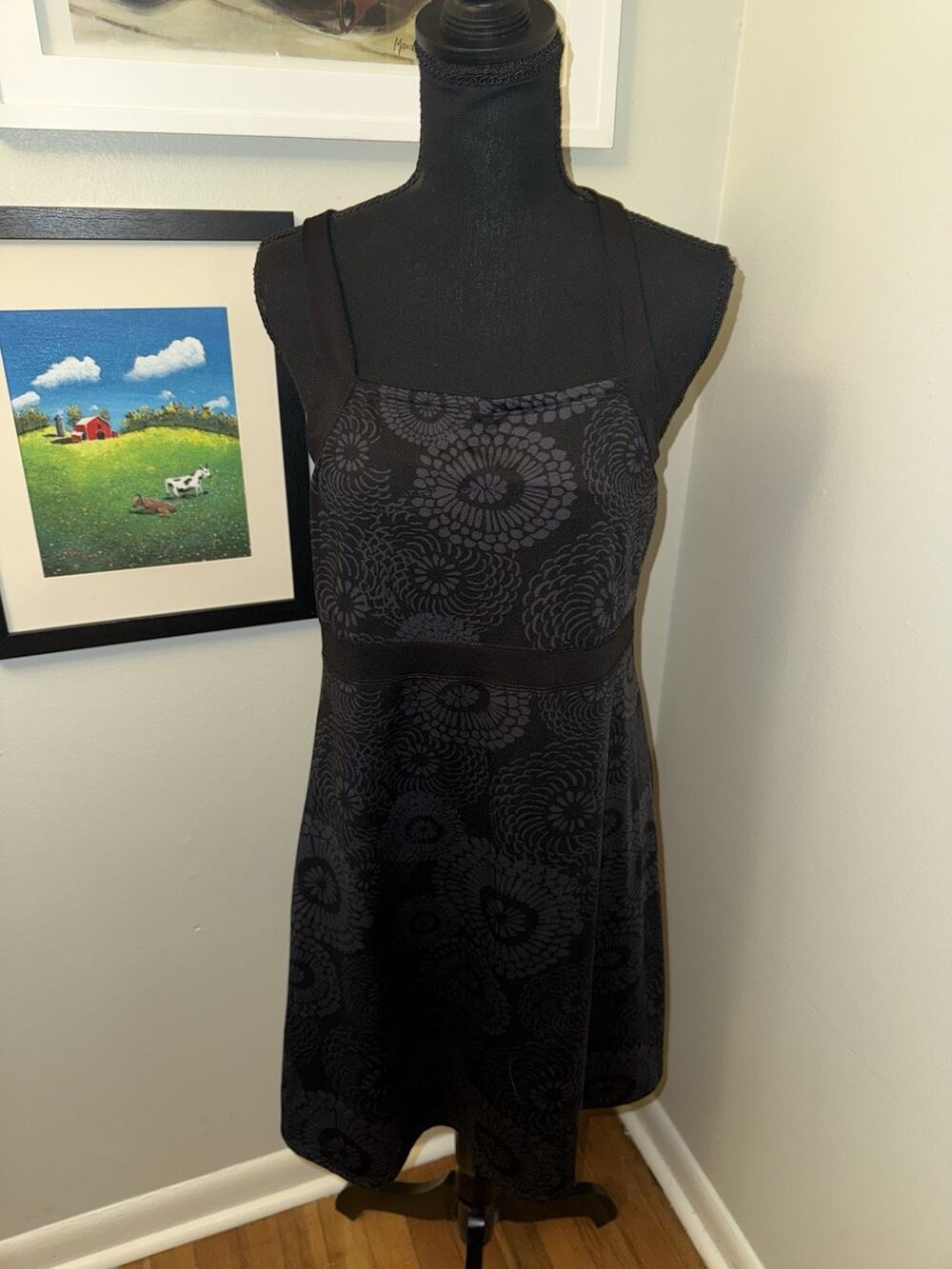 Soybu Womens Black Floral Scoop Neck Crossback Golf Tank A-Line Dress LG